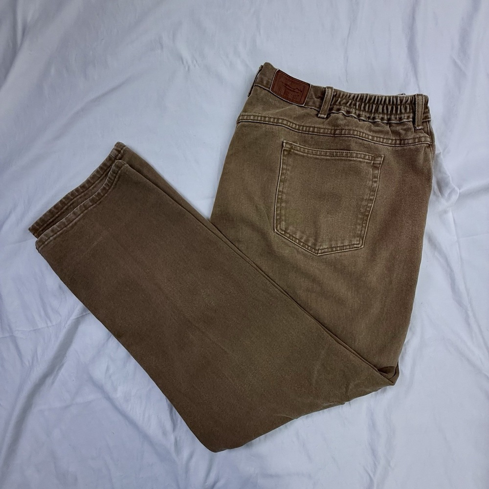 LL Bean Double L Comfort Waist Jeans Mens 46x29 Brown Khaki Cotton Straight Leg